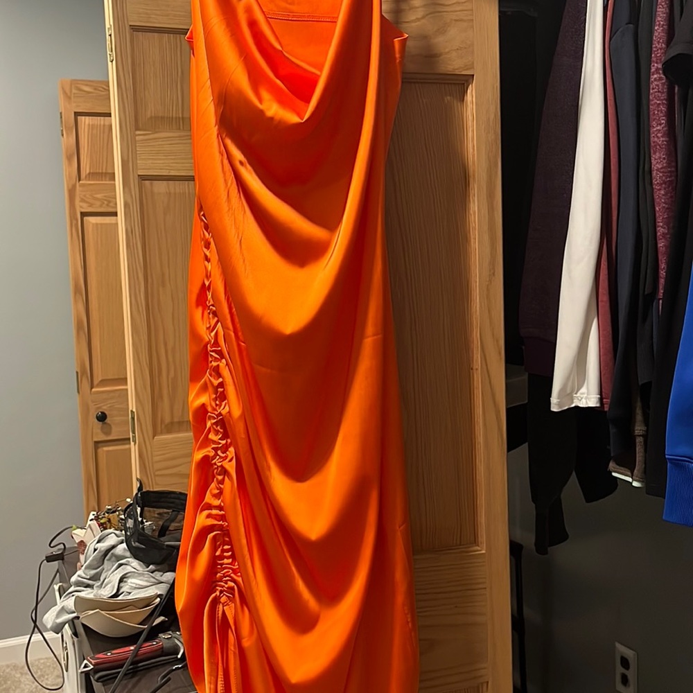 Cowl neck maxi silky dress